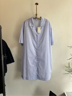 Hartford Light Blue Short-Sleeve Midi Shirt Dress